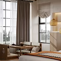 Cozy Interior Space With Wooden Sofa Table Window Curtains And Woven Lantern Lights