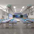 Modern Open Laboratory Interior With Lab Tables Computers And Pendant Lights 3d model