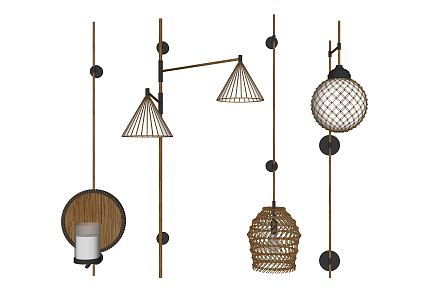 New Chinese Wall Lamp Rattan Wall Lamp 3d model