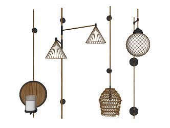 New Chinese Wall Lamp Rattan Wall Lamp 3d model