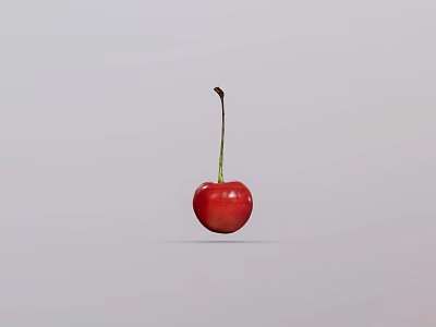 Juicy Ripe Red Cherry With Green Stem On Clean Gray Background 3d model