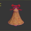 Golden Festive Bell Decoration With Red Bow And Engraved Patterns