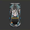 Race Car With Anime Girl Graphics Blue White Color Scheme And Rear Spoiler