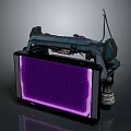 Futuristic Sci Fi Device With Purple Glowing Panel And Mechanical Structure