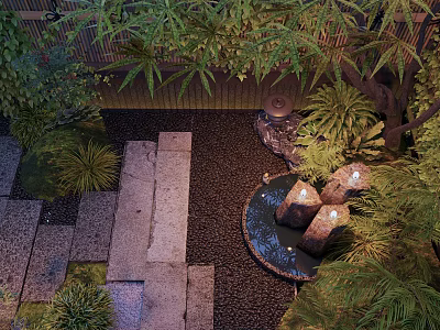 Traditional Japanese Garden Landscape With Stone Path Small Pond And Lush Greenery 3d model