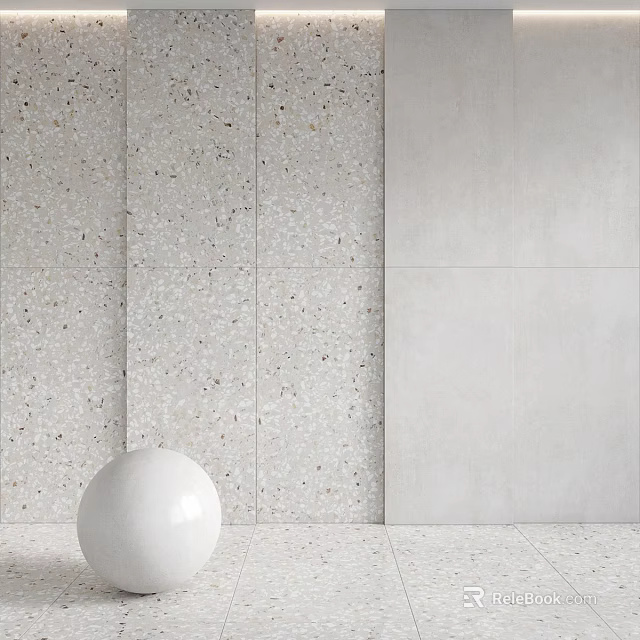 Terrazzo And Smooth Wall Panels With Light Colored Floor And White Sphere Decoration 3d model 