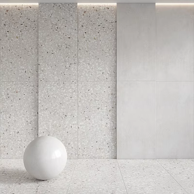 Terrazzo And Smooth Wall Panels With Light Colored Floor And White Sphere Decoration 3d model