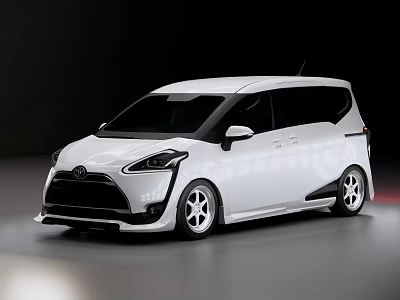 White Toyota MPV With Custom Black Front Fascia Side Skirts And Silver Alloy Wheels 3d model