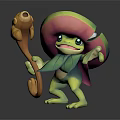 Frog Like Creature Character With Mushroom Hat Leafy Body And Wooden Staff