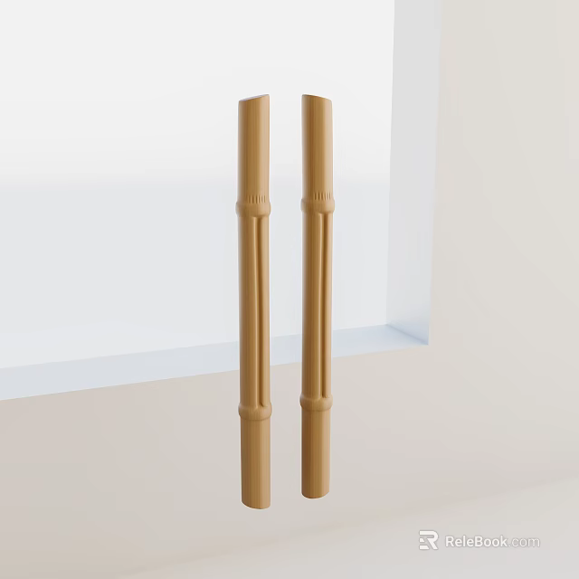 Beige Cylindrical Wooden Cabinet Handles With Grooved Design For Home Furniture 3d model 