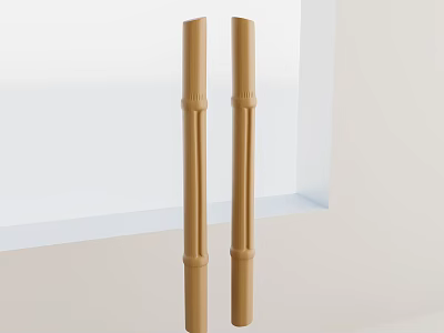Beige Cylindrical Wooden Cabinet Handles With Grooved Design For Home Furniture 3d model