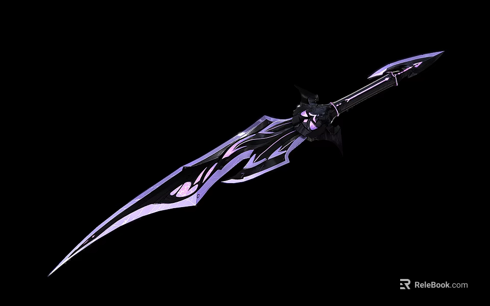 Fantasy Style Sword With Black And Purple Sharp Blade And Intricate Hilt Decoration 3d model 