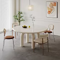 Modern Round White Dining Table Set With Four Chairs And Decorative Elements 3d model