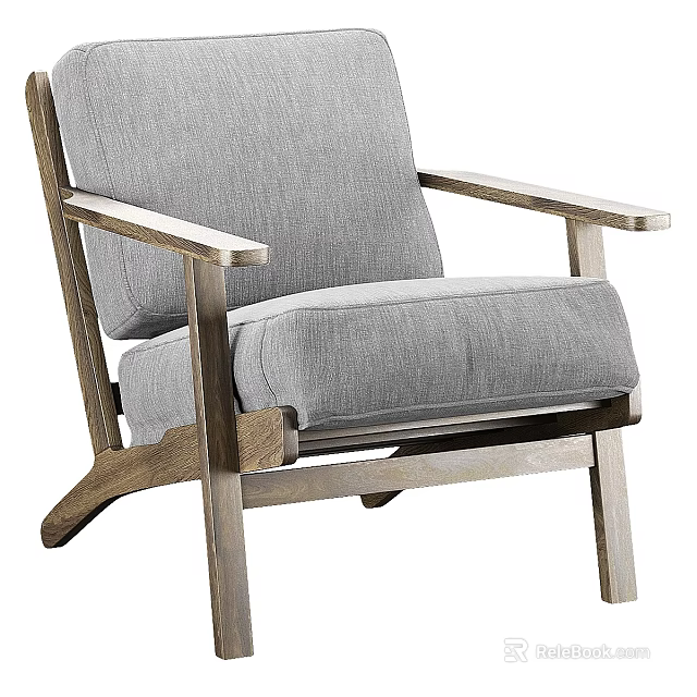 Modern Accent Chair With Wooden Frame Gray Fabric Cushioned Seat And Armrests 3d model 