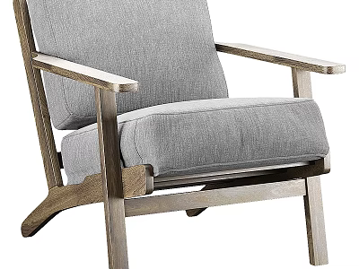 Modern Accent Chair With Wooden Frame Gray Fabric Cushioned Seat And Armrests 3d model