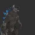 Giant Reptile With Blue Glowing Dorsal Spines And Rough Textured Skin Standing On Dark Background