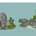 Courtyard Garden Design With Rock Formations Bamboo Plants Small Green Plants And Pebbles