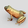 Golden Frog Sculpture with Metallic Shiny Texture and Detailed Physical Features