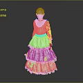 Young Girl In Light Green Layered Dress With Lace Collar Standing On Gray Background