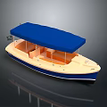 Leisure Open Boat With Blue Canopy Cream Hull And Comfortable Seats