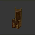 Brown Wooden Chair With Carved Details High Back And Decorative Top