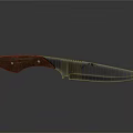 Tactical Weapon Knife With Wooden Handle Sharp Metal Blade And Reflection