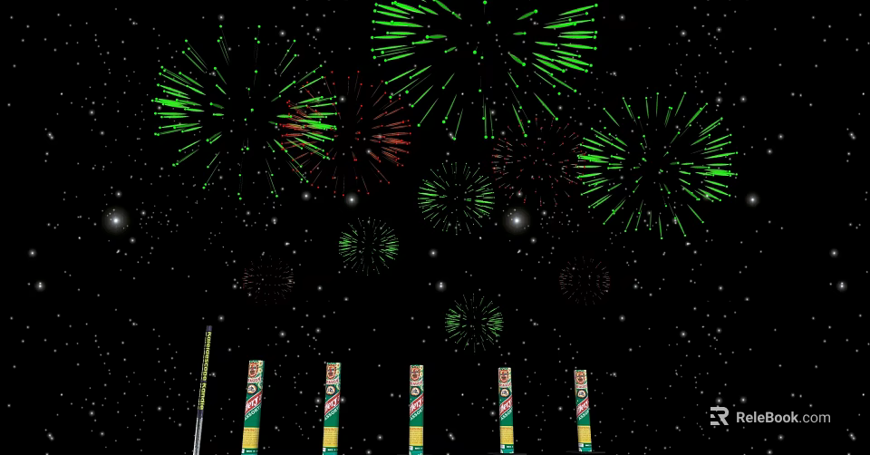 Festive Floral Display With Decorated Pillars And Colorful Fireworks Background 3d model 