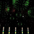 Festive Floral Display With Decorated Pillars And Colorful Fireworks Background