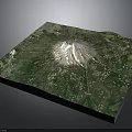 Modern 3D Terrain Model Scene With Snow Capped Volcano And Detailed Green Vegetation