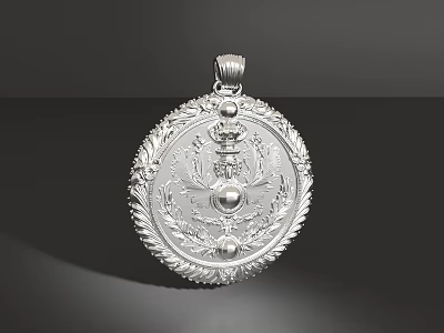 Exquisite Silver Jewelry Pendant Featuring Intricate Crown Motif And Floral Edging 3d model