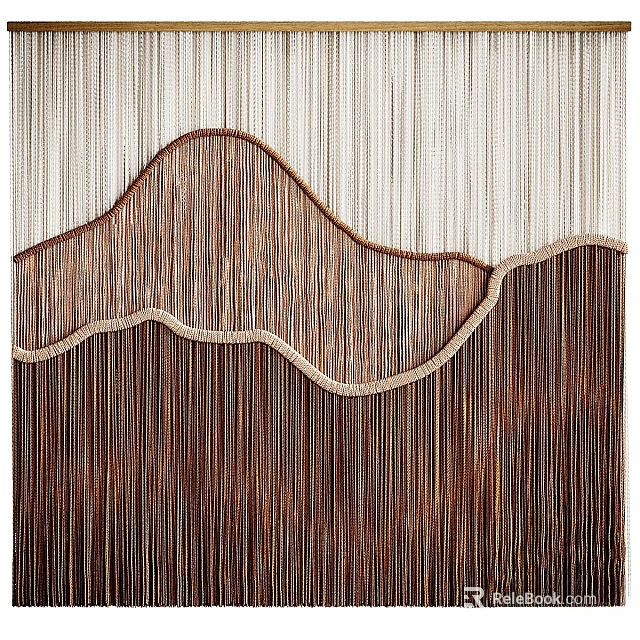Artistic Woven Room Divider With Brown Beige Mountain Shape Tassel Design For Interior 3d model 