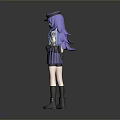 Child Cartoon Character In Police Uniform With Purple Hair And Blue Outfit
