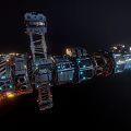 Futuristic Sci Fi Mechanical Structure With Glowing Blue Orange Lights And Connected Modules 3d model
