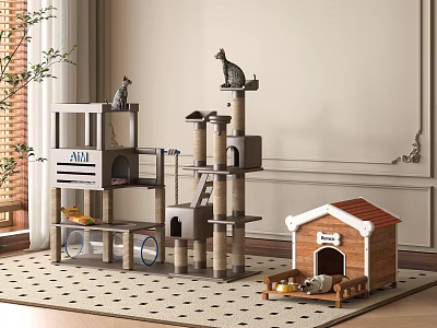 Modern Multi Level Cat Tree With Scratching Posts Platforms And Condo Design 3d model