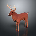 Low Poly Brown Deer Sculpture With Antlers Standing On Gray Background 3d model