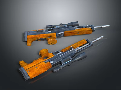 High Quality Sniper Rifles With Wooden Stocks Tactical Scopes And Metal Barrels 3d model