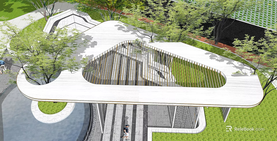 Modern Pergola Design With Wooden Structure White Roof Greenery And Pathway For Outdoor Landscape 3d model 