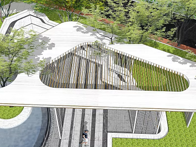 Modern Pergola Design With Wooden Structure White Roof Greenery And Pathway For Outdoor Landscape 3d model