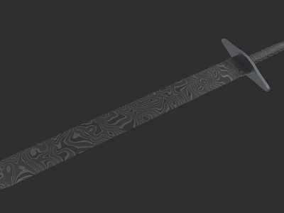 Handcrafted Weapon Sword With Patterned Blade And Gray Hilt On Dark Background 3d model