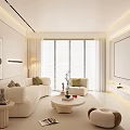 Modern Living Room With White Sofa Coffee Table TV And Floor To Ceiling Window