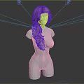 Game Film Character With Blonde Long Curly Hair Side Ponytail And Upper Body Black Background