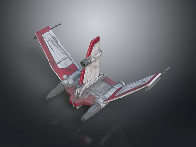 Detailed Sci Fi Spaceship Model Red And Silver Design With Wings And Engines 3d model