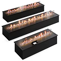 Modern Black Long Fireplace Design With Realistic Flames And Glass Panel For Home Interior