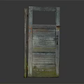Vintage Weathered Wooden Door With Slats Hinges And Green Mossy Patches