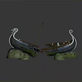 Ancient Viking Longship Broken Model Display On Blue Water With Rocks 3d model