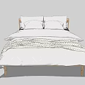 Modern Double Bed With White Bedding Soft Pillows And Wooden Frame 3d model