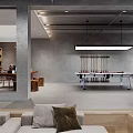 Modern Basement Living Area With Comfortable Sofa TV Bookshelf And Lighting