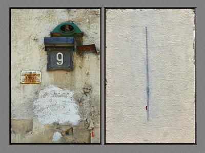 Wall Art Showcasing Vintage Wall With Mailbox Number 9 And Light Wall Vertical Dark Line 3d model
