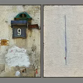Wall Art Showcasing Vintage Wall With Mailbox Number 9 And Light Wall Vertical Dark Line