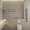Modern Minimalist Neutral Tone Bathroom With Smart Wall Mounted Toilet And Frameless Glass Shower Enclosure